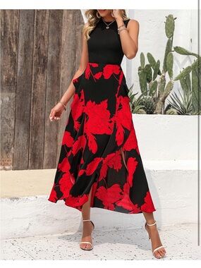 #75 BTFBM Floral Sleeveless Ruffle Boho Cocktail Wedding Guest Party Midi Dress